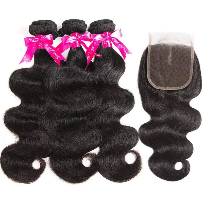 Wingirl Beauty Princess Body Wave Human Hair 3 Bundles with Closure Double Weft 10A Brazilian Hair Bundles With Closure(16/18/20+14 Inch, 3 Bundles with closure) - Image 2
